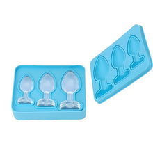 Tavă din silicon LOVING JOY Butt Plug Ice Tray, cu 3 forme tip plug anal pentru gheață, albastru