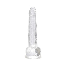 Dildo LOVING JOY 11” Dildo with Balls, design realist cu testicule, bază cu ventuză, lungime 28 cm, transparent