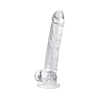 Dildo LOVING JOY 11” Dildo with Balls, design realist cu testicule, bază cu ventuză, lungime 28 cm, transparent