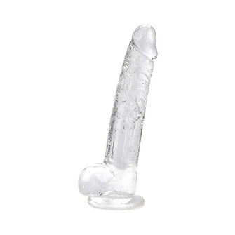 Dildo LOVING JOY 9” Crystal Dildo with Balls, design realist cu testicule, bază cu ventuză, lungime 24 cm, transparent (N12188)
