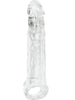 Manșon realist LOVING JOY MIGHTY 3 INCH, pentru extensia penisului, cu inel pentru testicule, lungime 22 cm, transparent