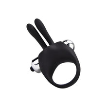 Inel vibrator pentru penis LOVING JOY Rabbit Cock Ring, pentru stimularea erecției, din silicon, cu urechi de iepuraș, negru