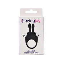 Inel vibrator pentru penis LOVING JOY Rabbit Cock Ring, pentru stimularea erecției, din silicon, cu urechi de iepuraș, negru