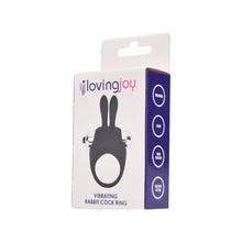 Inel vibrator pentru penis LOVING JOY Rabbit Cock Ring, pentru stimularea erecției, din silicon, cu urechi de iepuraș, negru