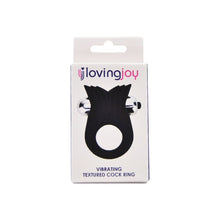 Inel vibrator pentru penis LOVING JOY Textured Cock Ring, pentru stimularea erecției, din silicon flexibil, negru