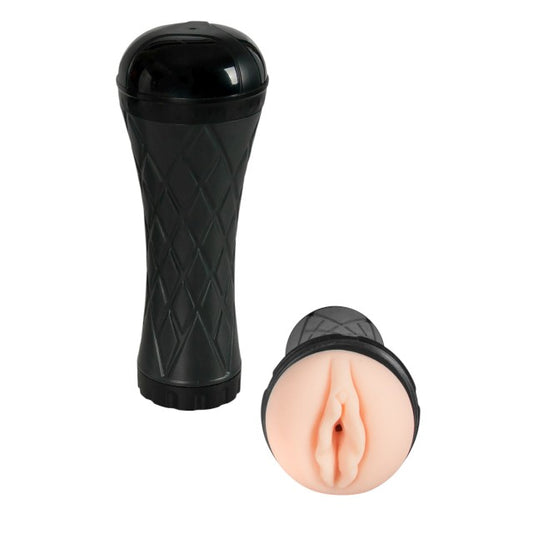 Masturbator B-SERIES Cyber Skin, pentru stimulare vaginala reala, control telecomanda, 7 functii vibrare, 23.5 cm, negru