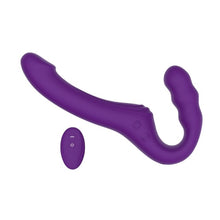 Vibrator dublu MINA Echo Remote, strap-on fără ham, control prin telecomandă, 10 funcții de vibrație, 24 cm, mov