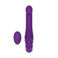 Vibrator dublu MINA Echo Remote, strap-on fără ham, control prin telecomandă, 10 funcții de vibrație, 24 cm, mov