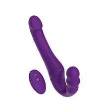 Vibrator dublu MINA Echo Remote, strap-on fără ham, control prin telecomandă, 10 funcții de vibrație, 24 cm, mov