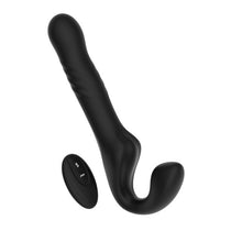 Vibrator dublu MINA Surge Remote, strap-on fără ham, control prin telecomandă, 3 funcții de penetrare automată, 23.8 cm, negru