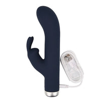 Vibrator Nauti - Silicone Rabbit, cu 10 functii de vibrare si stimularea clitorisului, 16.5 cm, albastru