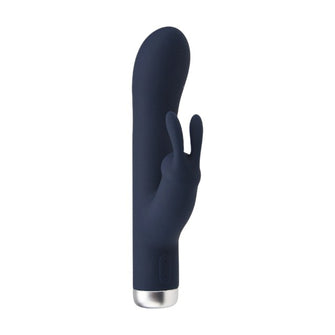 Vibrator Nauti - Silicone Rabbit, cu 10 functii de vibrare si stimularea clitorisului, 16.5 cm, albastru