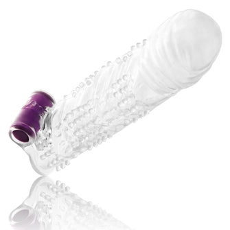 Manson OHMAMA - NERVURI, pentru extensia penisului, cu mini vibrator, transparent,13 cm