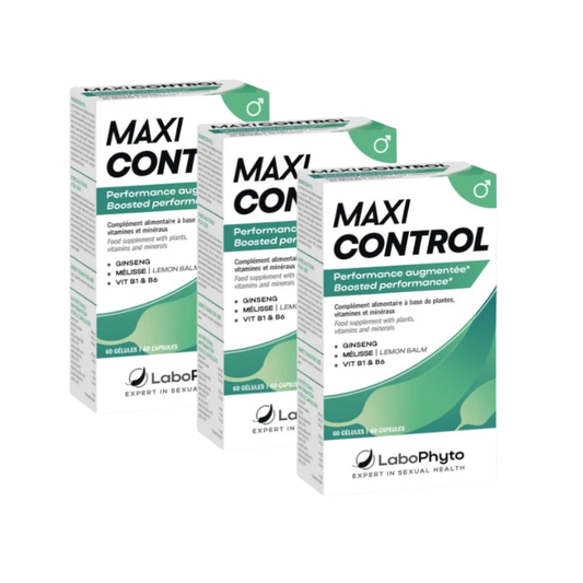 Pachet bărbați: 3 cutii capsule LABOPHYTO Maxi Control, pentru întârzierea ejaculării, cu Tribulus Terrestris și ginseng, 3 x 60 capsule