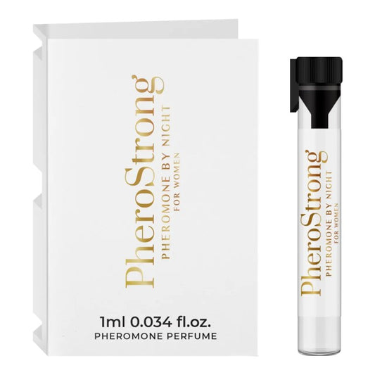 Mostră parfum cu feromoni PHEROSTRONG By Night For Women, pentru femei, note de pere, piper roz și iasomie, 1 ml