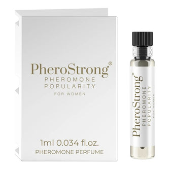 Mostră parfum cu feromoni PHEROSTRONG Popularity For Women, pentru femei, note de bujor, iasomie și mosc, 1 ml