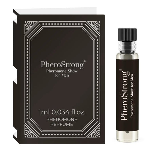 Mostră parfum cu feromoni PHEROSTRONG Show For Men, pentru bărbați, note de lavandă, boabe de tonka și rășină benzoică, 1 ml