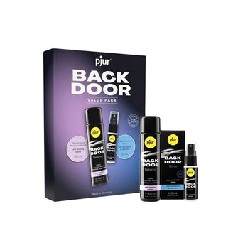 Set PJUR - BACK DOOR cu lubrifiant pe baza de silicon 100 ml si spray 20 ml, pentru sex anal