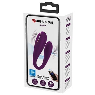 Vibrator PRETTY LOVE - AUGUST, pentru dubla placere, cu aplicație, 12 functii de vibrare, mov