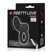 Inel vibrator pentru penis PRETTY LOVE - COBRA VIBRATOR, pentru imbunatatirea performantelor sexuale si stimularea clitorisului, din silicon, negru