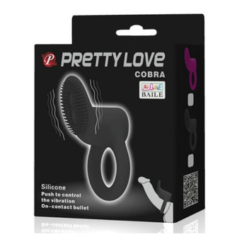 Inel vibrator pentru penis PRETTY LOVE - COBRA VIBRATOR, pentru imbunatatirea performantelor sexuale si stimularea clitorisului, din silicon, negru