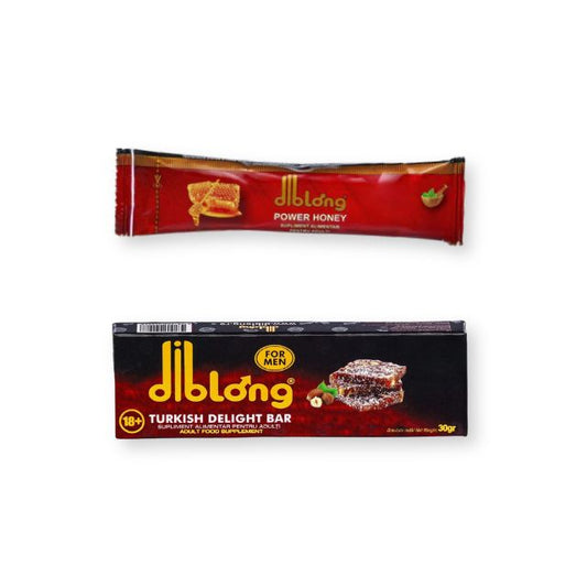 Pachet pentru cupluri: Supliment alimentar cu miere DIBLONG Power Honey, 15g, 1 buc + Supliment alimentar DIBLONG Turkish Delight for Man, 1 buc