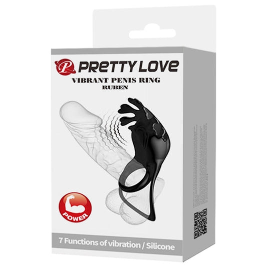 Inel vibrator pentru penis PRETTY LOVE - RUBEN, din silicon, negru, 7 functii de vibrare