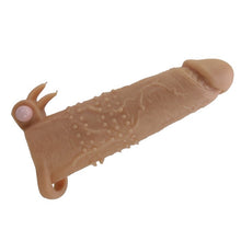 Manșon vibrator PRETTY LOVE Quillon, realist, cu striații și inel pentru testicule, bullet detașabil, din TPR flexibil, culoarea pielii, 20 cm