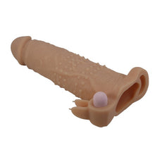 Manșon vibrator PRETTY LOVE Quillon, realist, cu striații și inel pentru testicule, bullet detașabil, din TPR flexibil, culoarea pielii, 20 cm