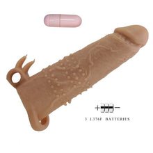 Manșon vibrator PRETTY LOVE Quillon, realist, cu striații și inel pentru testicule, bullet detașabil, din TPR flexibil, culoarea pielii, 20 cm