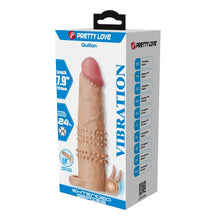 Manșon vibrator PRETTY LOVE Quillon, realist, cu striații și inel pentru testicule, bullet detașabil, din TPR flexibil, culoarea pielii, 20 cm