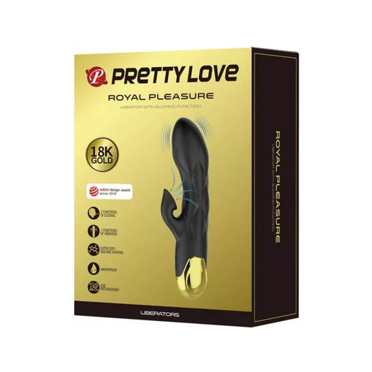 Vibrator stimulator Pretty Love - Naughty Play Royal Pleasure, cu 7 functii de vibrare si 7 de aspirare, incarcare USB, din silicon, negru