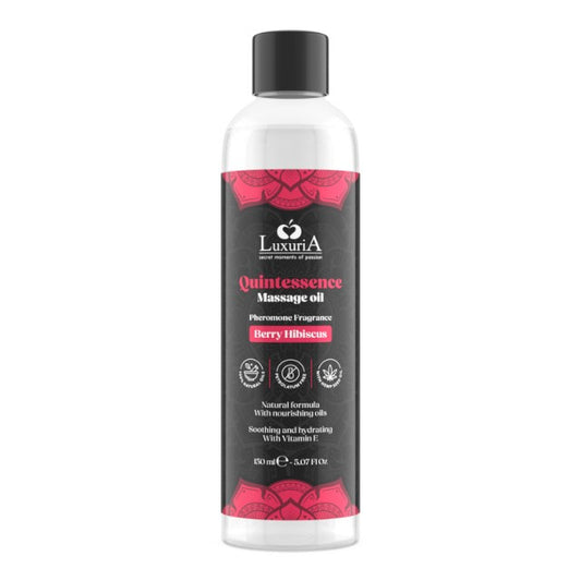 Ulei de masaj LUXURIA Quintessence Berry Hibiscus, cu vitamina E și feromoni, cu aromă de zmeură și hibiscus, 150 ml