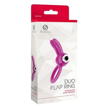 Inel vibrator pentru penis S PLEASURES Duo Flap Ring, design în formă de iepuraș, bullet detașabil, din silicon moale, roz