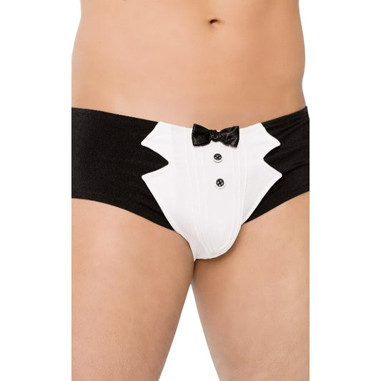 Boxeri sexy SOFTLINE Shorts 4504, lenjerie erotică pentru bărbați cu design de tuxedo cu papion, negru cu alb, mărime XL