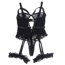 Lenjerie teddy SUBBLIME , din dantela, cu jartiera, culoare neagra, S/M