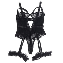 Lenjerie teddy SUBBLIME , din dantelă, cu jartieră, culoare neagră, mărime S/M