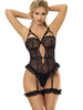 Lenjerie teddy SUBBLIME , din dantela, cu jartiera, culoare neagra, S/M