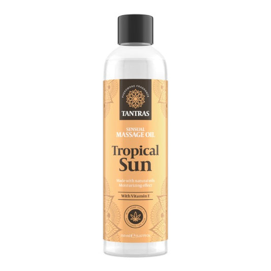Ulei de masaj TANTRAS Tropical Sun, cu vitamina E și uleiuri naturale, aromă de citrice și lavandă, 150 ml (galben)