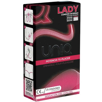 Prezervative pentru femei UNIQ - LADY, negru cu rosu, 3 buc