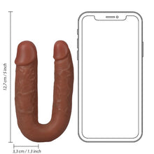 Dildo dublu REALROCK U Shape 5”, pentru dublă penetrare, compatibil cu ham strap-on, design realist, 12.7 cm, caramel