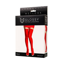 Dresuri sexy GLOSSY Wetlook ISLA Stockings, din material lucios, culoare roșu, mărime M (955053-M)