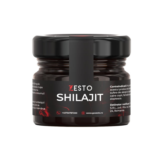 Supliment alimentar ZESTO Rășină pură de Shilajit, susține potența și sănătatea hormonală, nivelul de energie fizică și mintală, 20 g