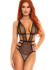Lenjerie sexy LEG AVENUE Teddy, design erotic cu plasă și bretele subțiri, negru, mărime S / M (model 89258)