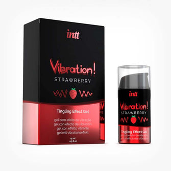 Gel INTT Vibration! Strawberry, pentru stimulare si excitare, cu efect de incalzire, Unisex, 15 ml
