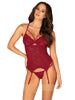 Corset sexy - set doua piese Obsessive Ivetta, visiniu, S/M